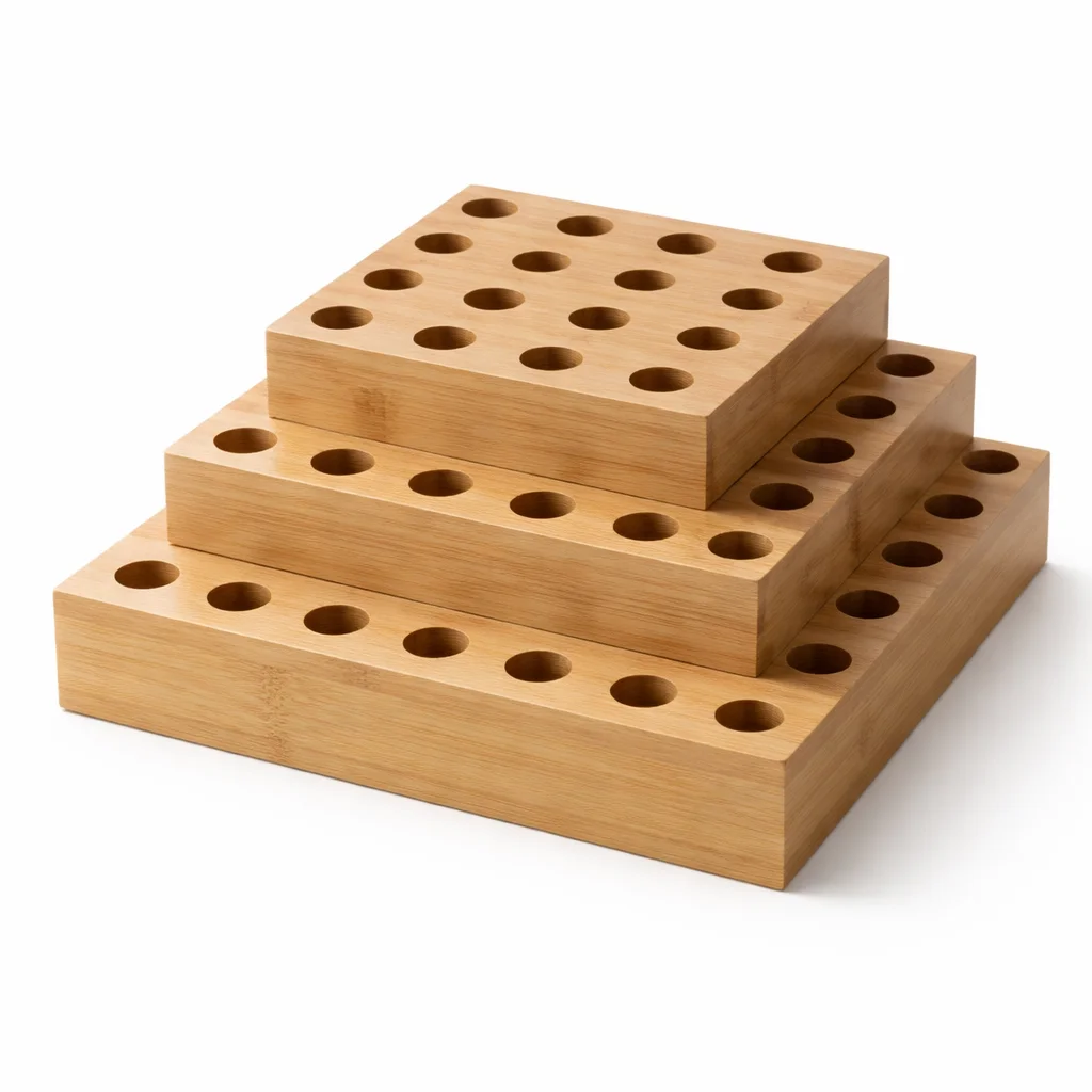 Square Natural Bamboo Cone Stand – 36 Slots