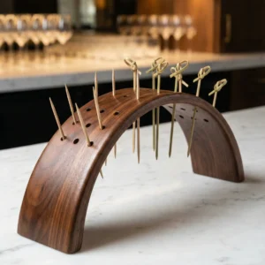 Curved Natural Wood Pick Stand / Skewer Holder